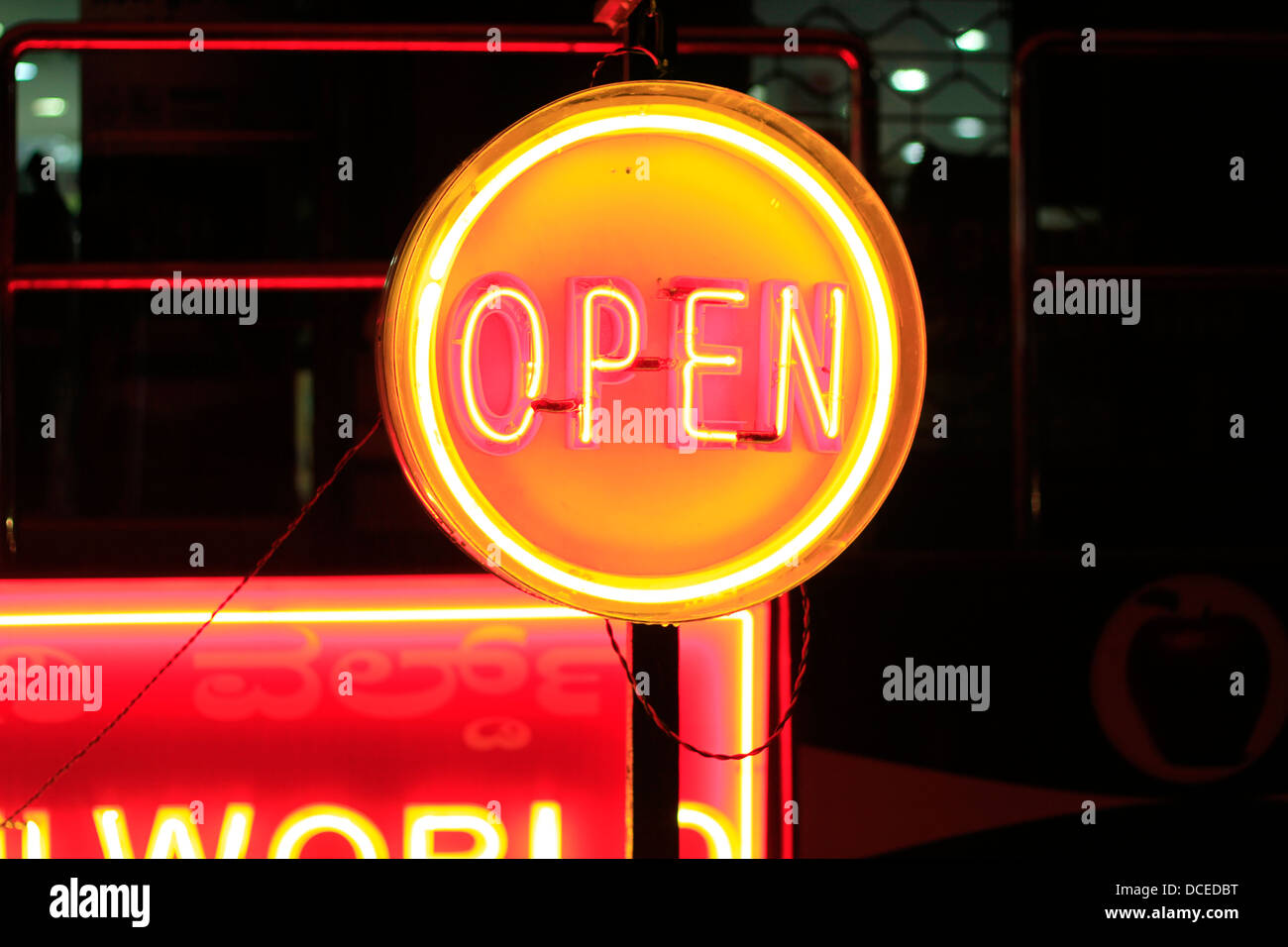 OPEN sign in front of  a store Stock Photo