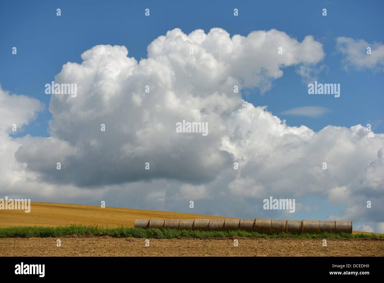 Stubble field with cloudy sky in Germany. Photo Frank May Stock Photo