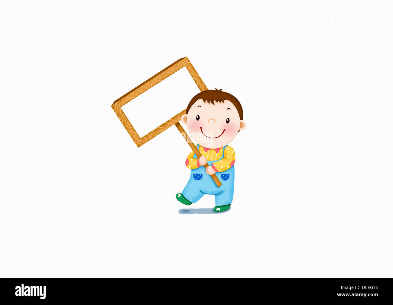 an illustration of a boy holding a blank sign Stock Photo - Alamy