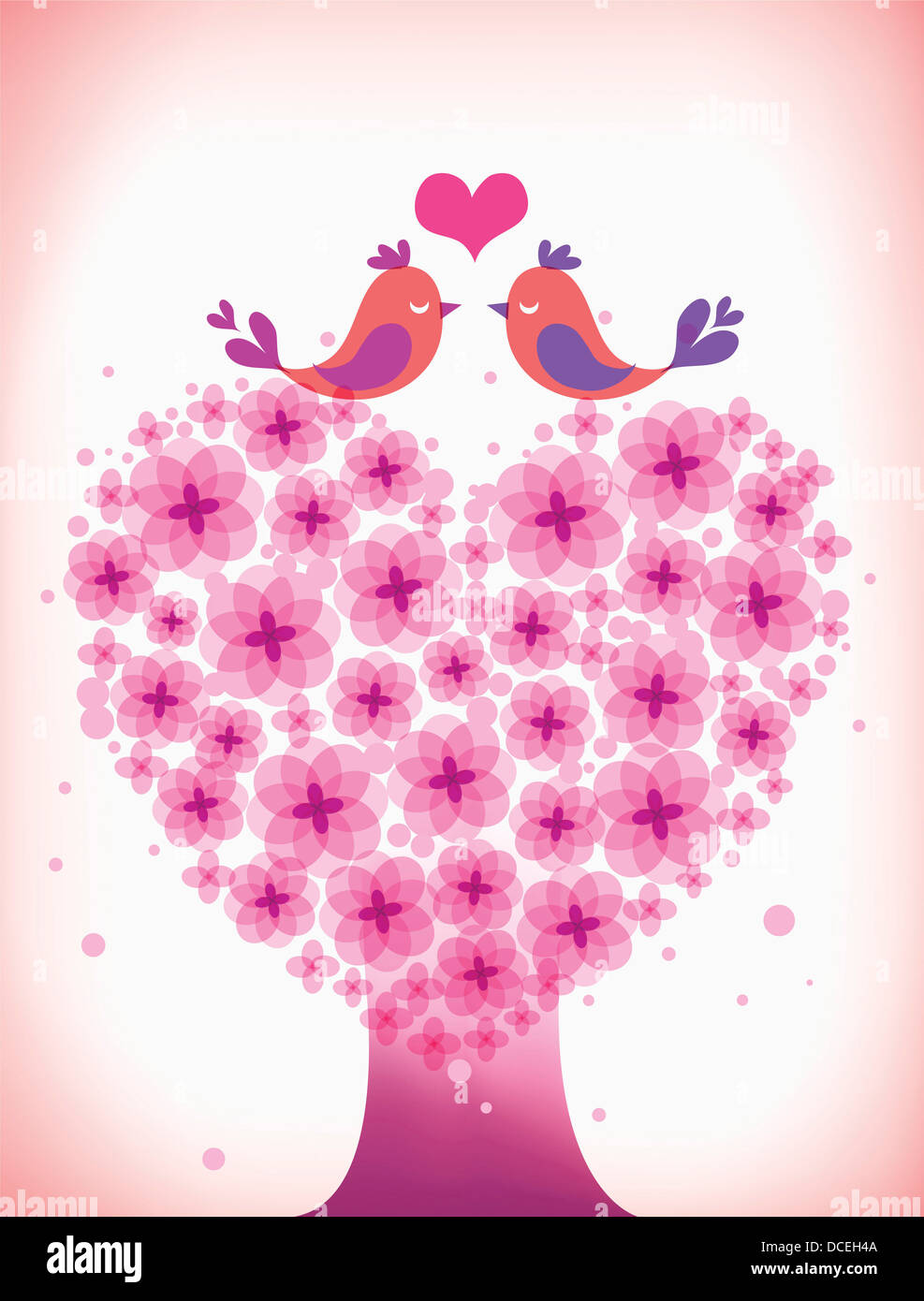an illustration of birds in love on a tree Stock Photo - Alamy