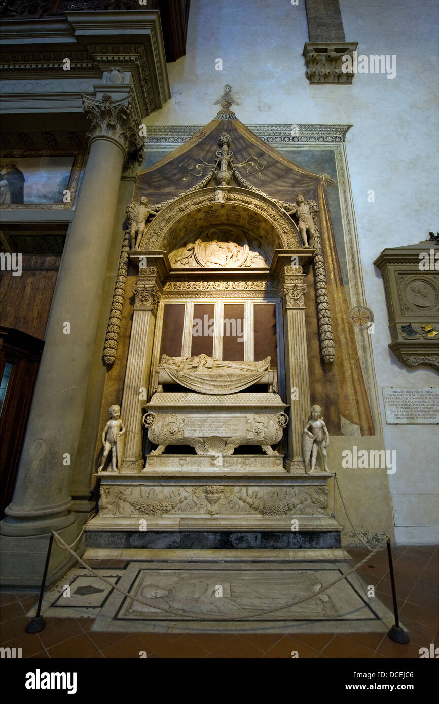 Italy, Tuscany, Florence, Santa Croce church, Desiderio da Settignano, Memorial Tomb of Carlo Marsuppini Stock Photo