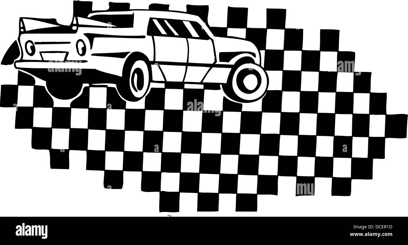 Racing car and checkered flag. Vinyl-ready  design. Stock Photo