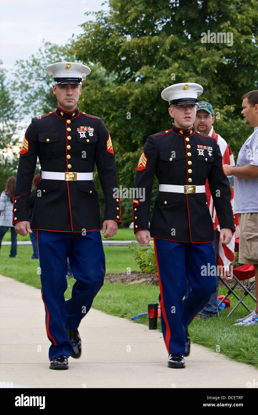 Two Marines Corpsmen enroute to funeral services for Sgt. Daniel Price in Holland, Michigan Stock Photo