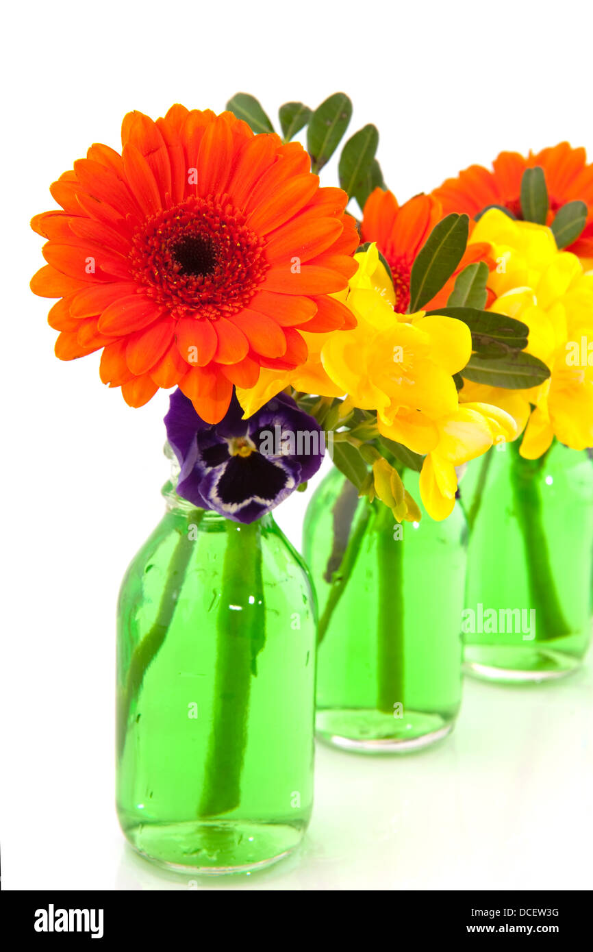 Colorful little flower bouquets Stock Photo