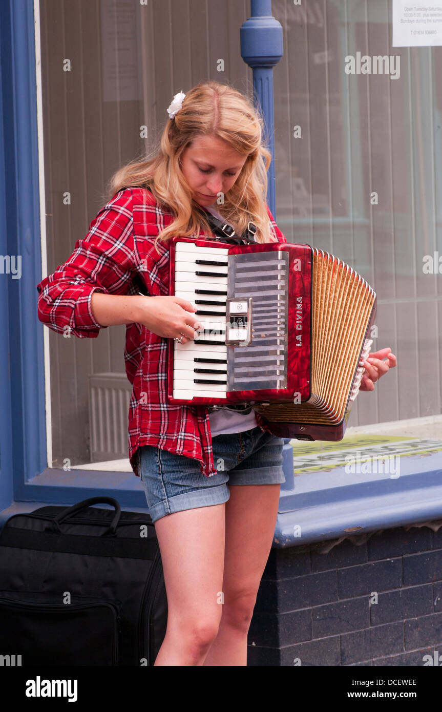 Street Busker Playing An Accordion Stock Photo