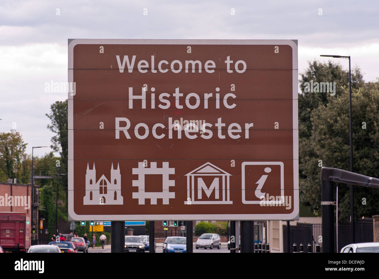 Welcome To Historic Rochester Sign Kent UK Stock Photo