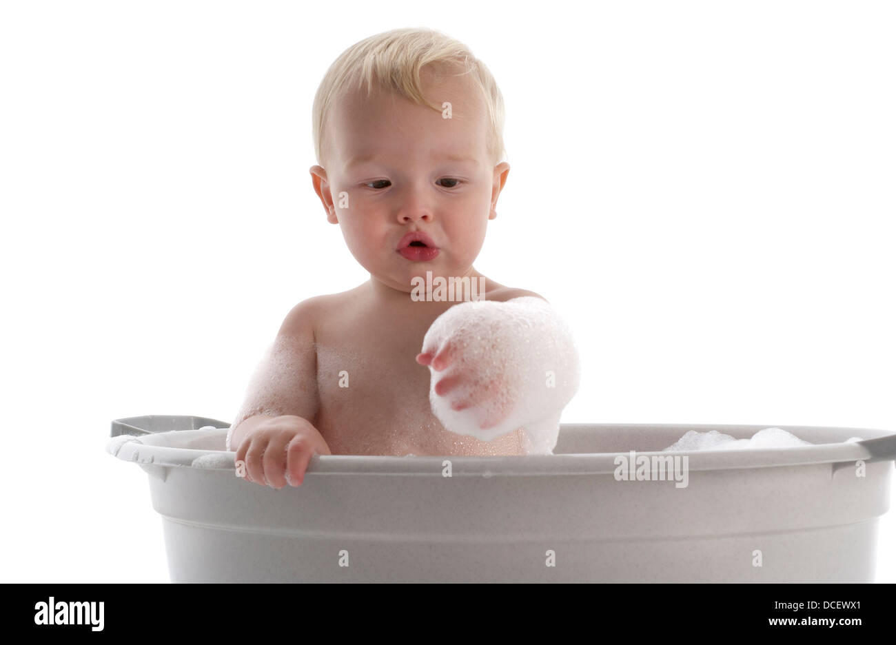 Baby boy in bathtub Stock Photo Alamy