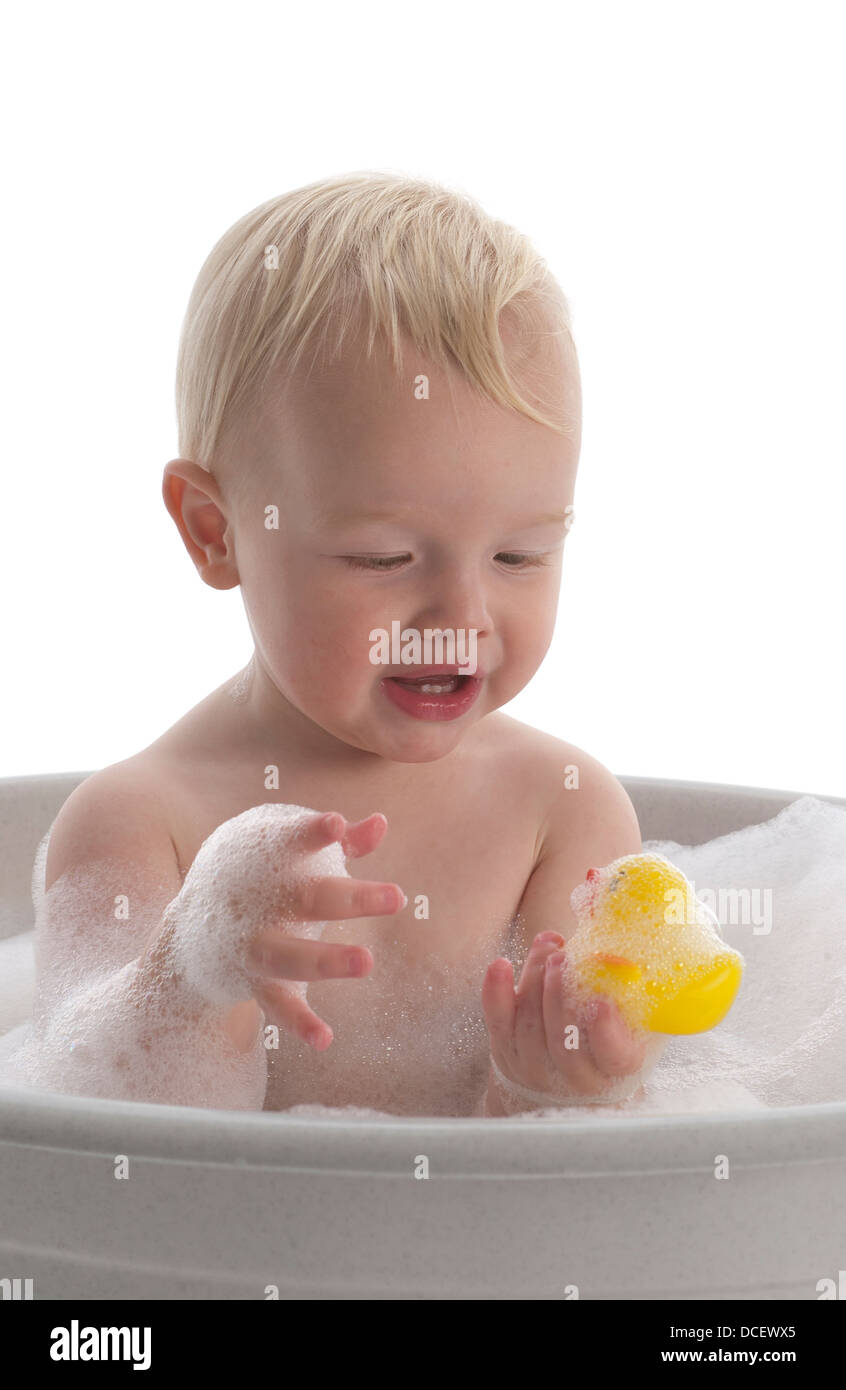 Baby boy in bathtub Stock Photo Alamy