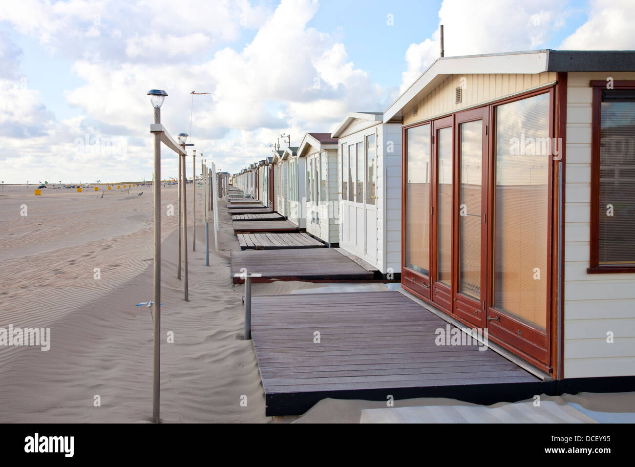 View at beach houses on beach in IJmuiden, The Netherlands Stock Photo