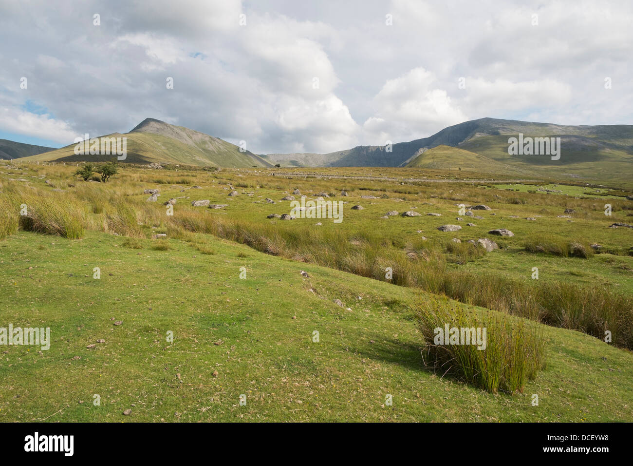 View up to the Carneddau mountains in Snowdonia National Park from Bethesda, Gwynedd, North Wales, UK, Britain Stock Photo