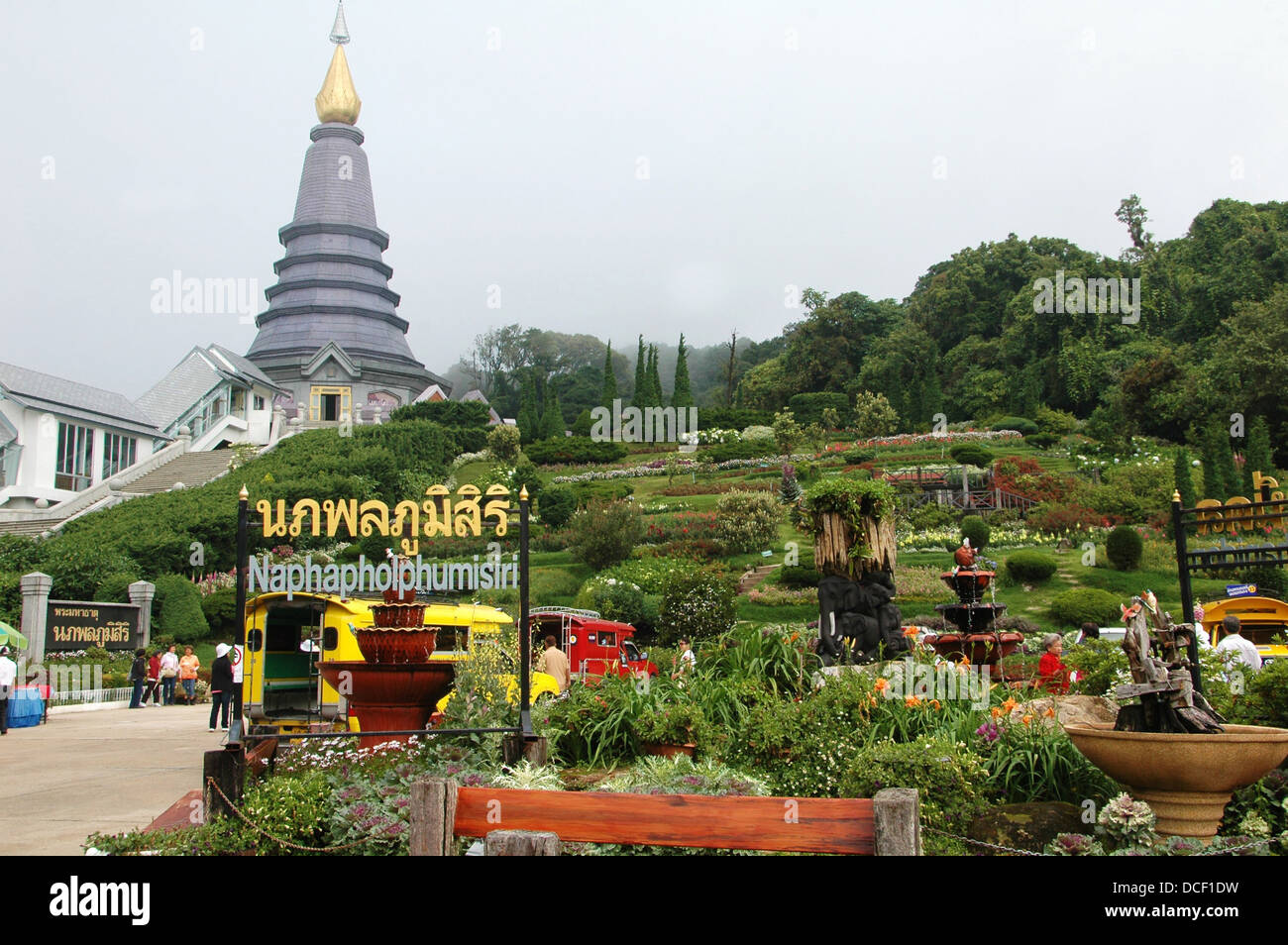 Wat Temple Flower garden on Doi Inthanon Hill Chiang Mai -Thailand Stock Photo