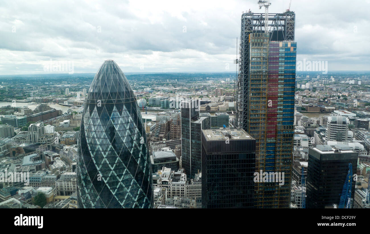View looking south over London of the 122 Leadenhall St building the Cheesegrater and the gherkin Gerkin City of London UK KATHY DEWITT Stock Photo