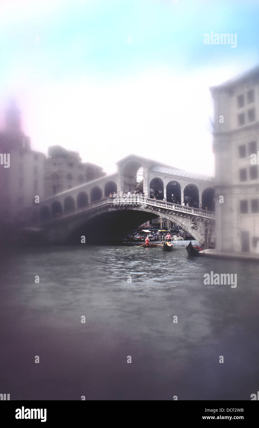 Venice-Impression:  Gondole under the Rialto-Bridge Stock Photo