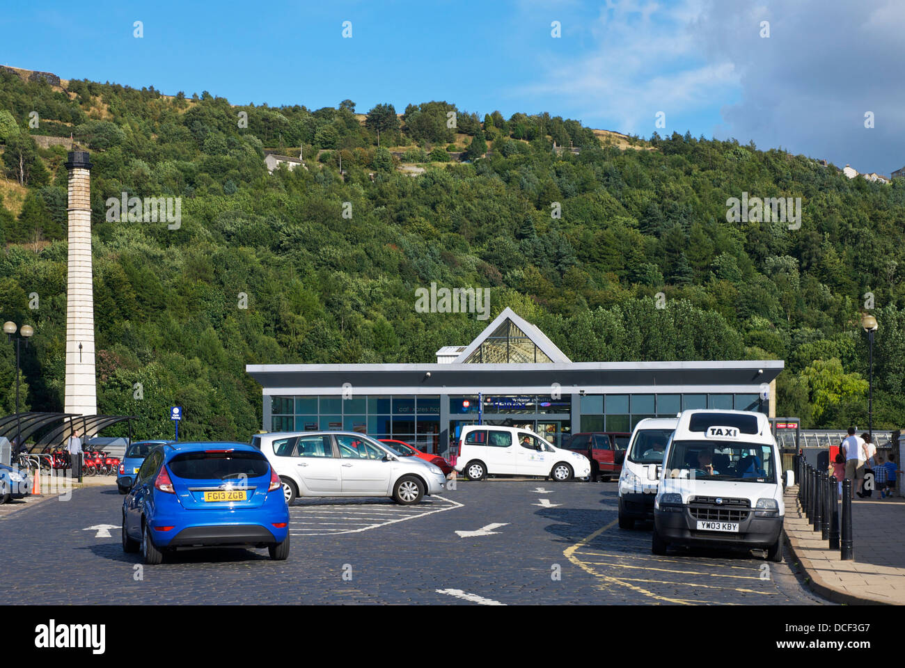 Carpark and entrance to Halifax Railway Station, West Yorkshire