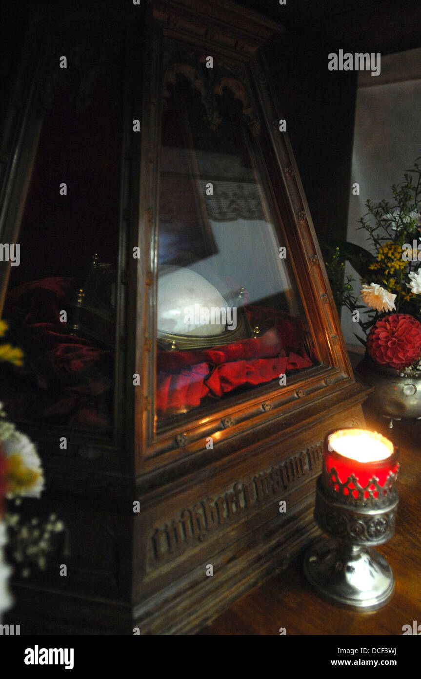 The skull of St Cuthbert a religous relic at Lanherne Convent in