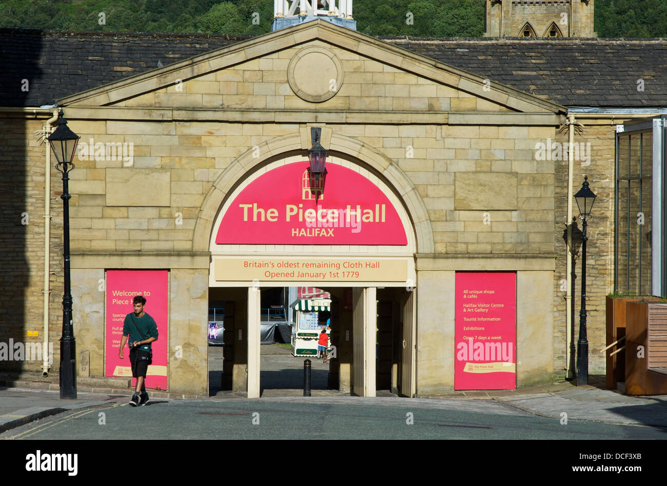 The entrance to the Piece Hall in Halifax, West Yorkshire, England UK