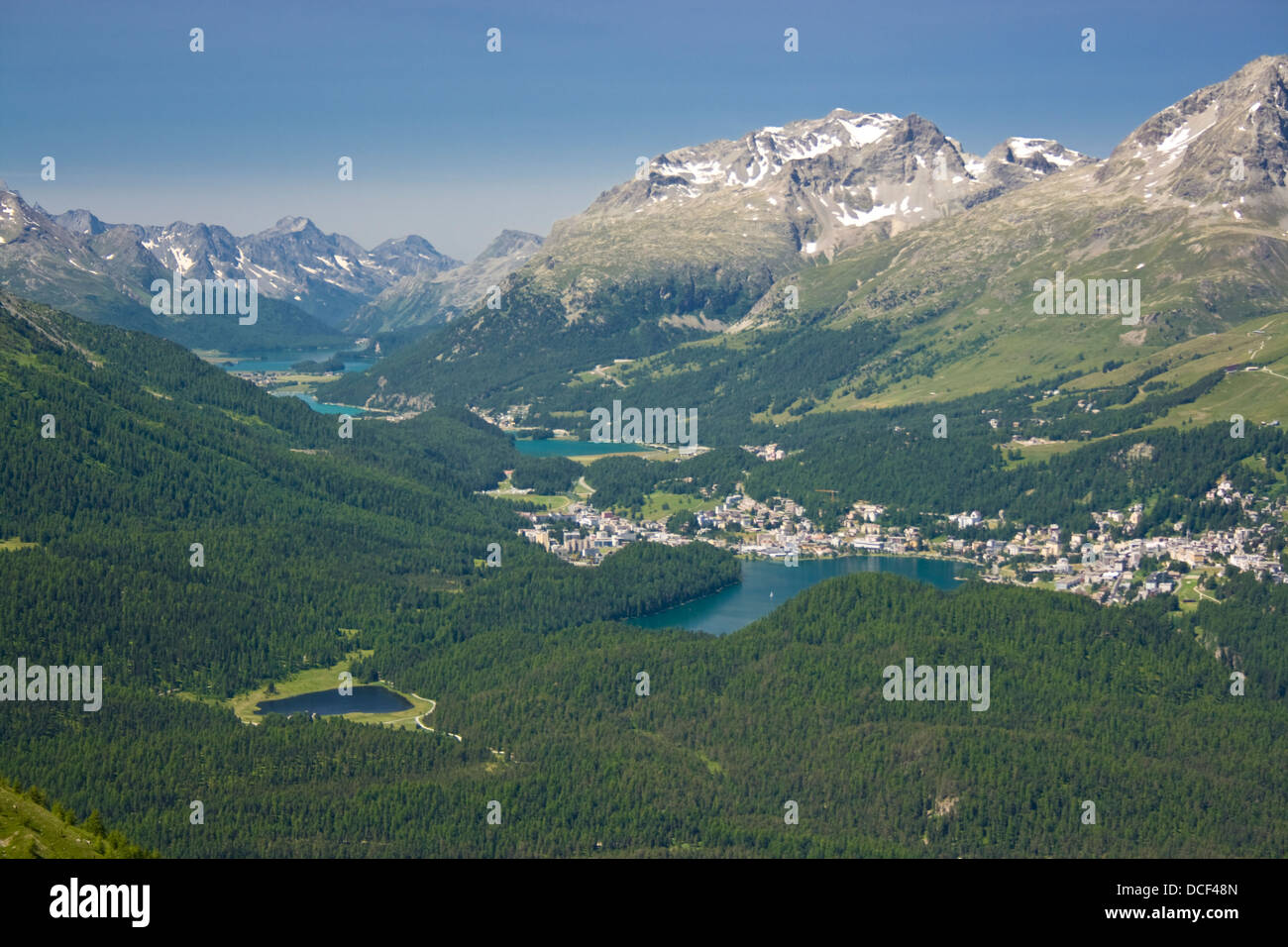 Panorama von St.Moritz und den Oberengadiner Seen Stock Photo
