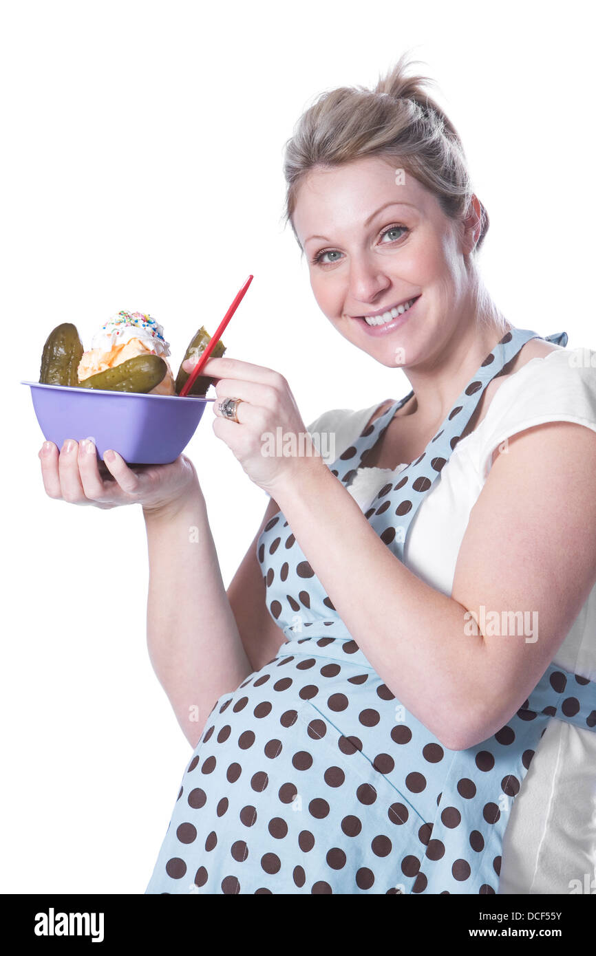 Pregnant Woman With Ice Cream And Pickles Stock Photo Alamy