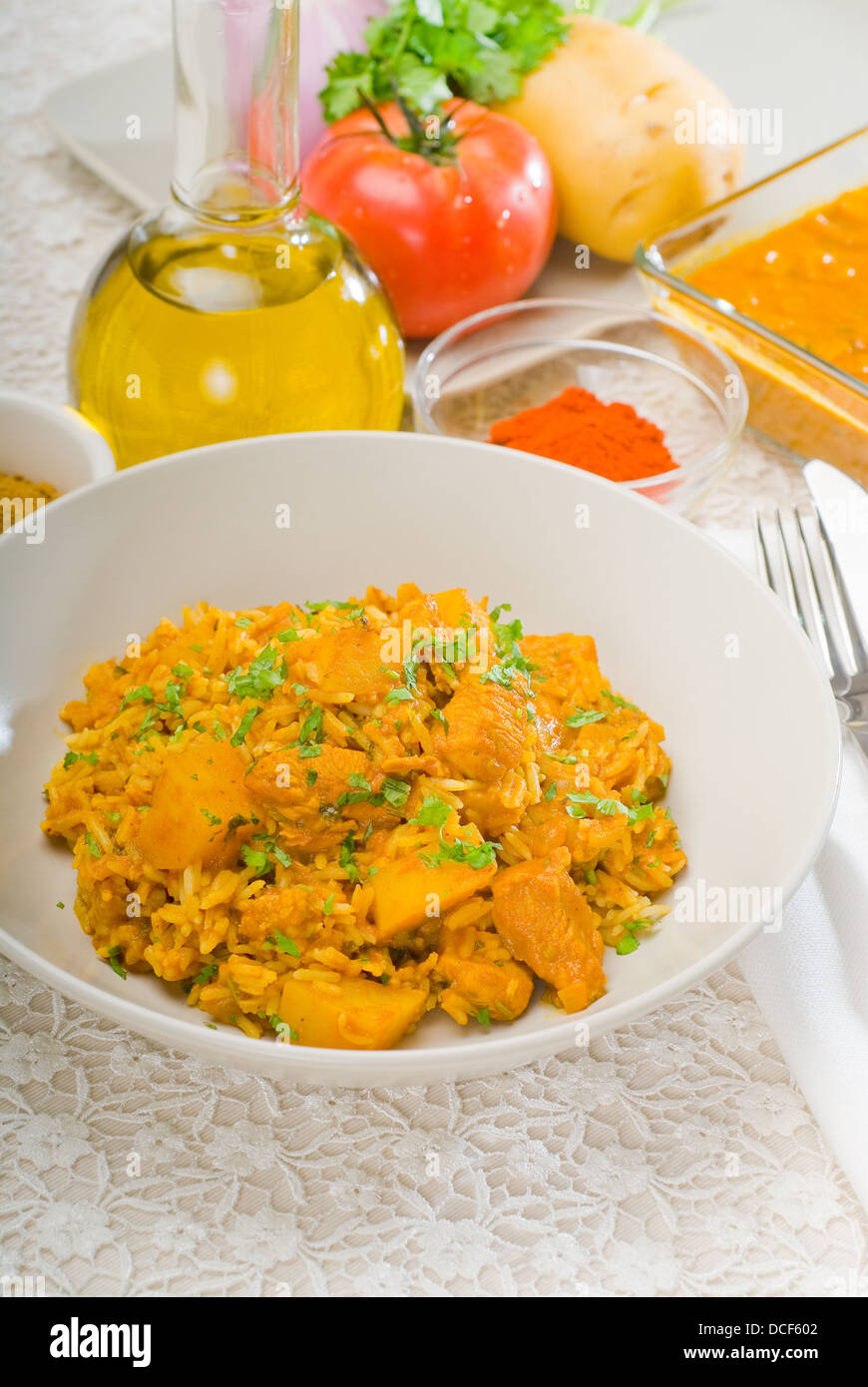 curry beef rice and potatoes Stock Photo Alamy