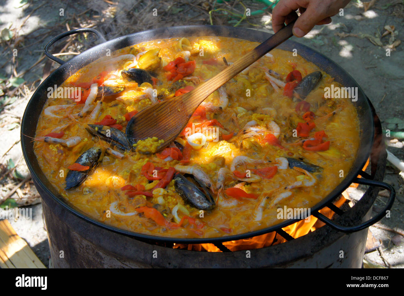 paella cooking in Spain Stock Photo Alamy