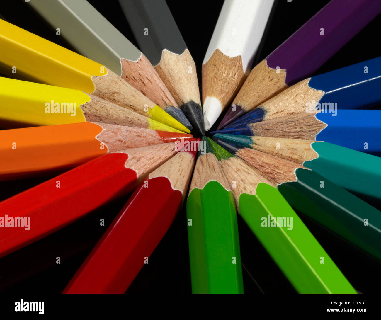 lots of colorful pencils in black back Stock Photo