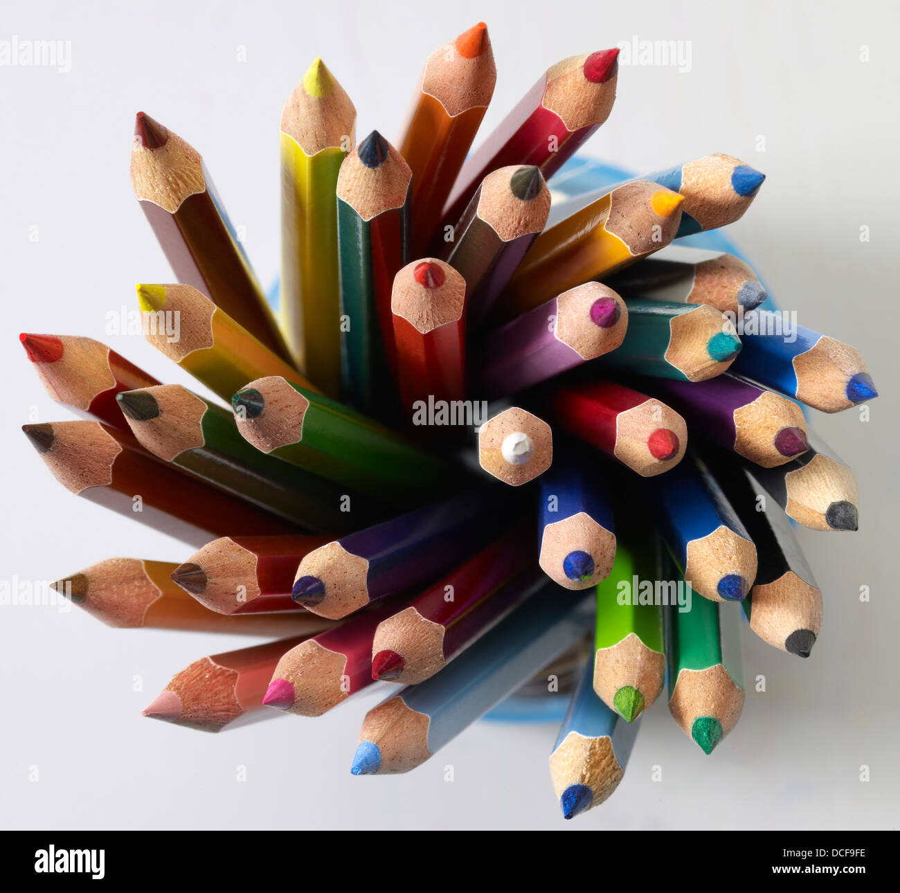 detail shot showing lots of multicolored pencil tips Stock Photo