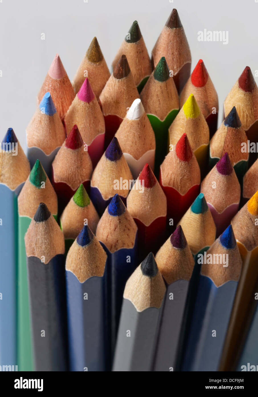 detail shot showing lots of multicolored pencil tips Stock Photo