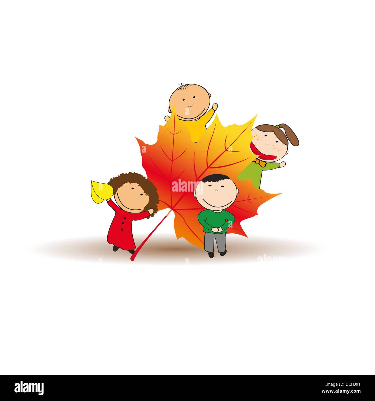 Cute and happy kids play in the autumn leaves Stock Photo - Alamy