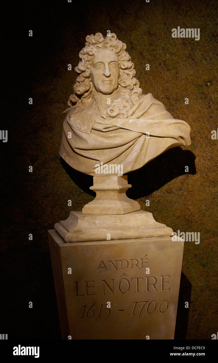 Plaster replica of a bust of André Le Nôtre, by Antoine Coysevox (1640-1720). Château de Vaux le Vicomte Stock Photo