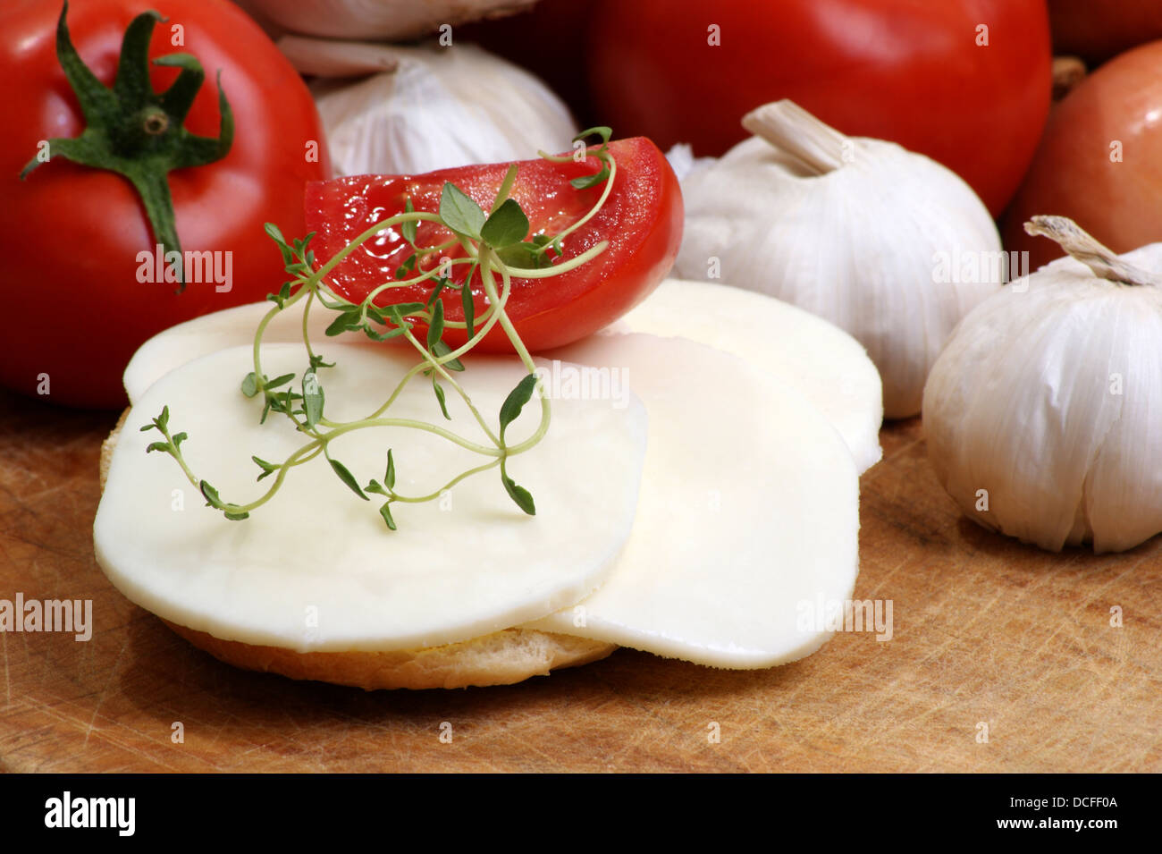 some slices organic mozzarella cheese on bread Stock Photo Alamy
