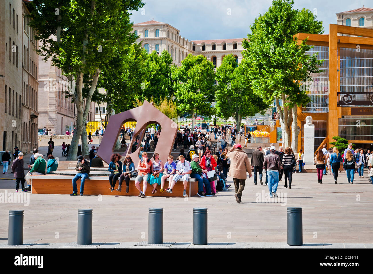 A busy tourist spot in the old port, Marseille, France Stock Photo