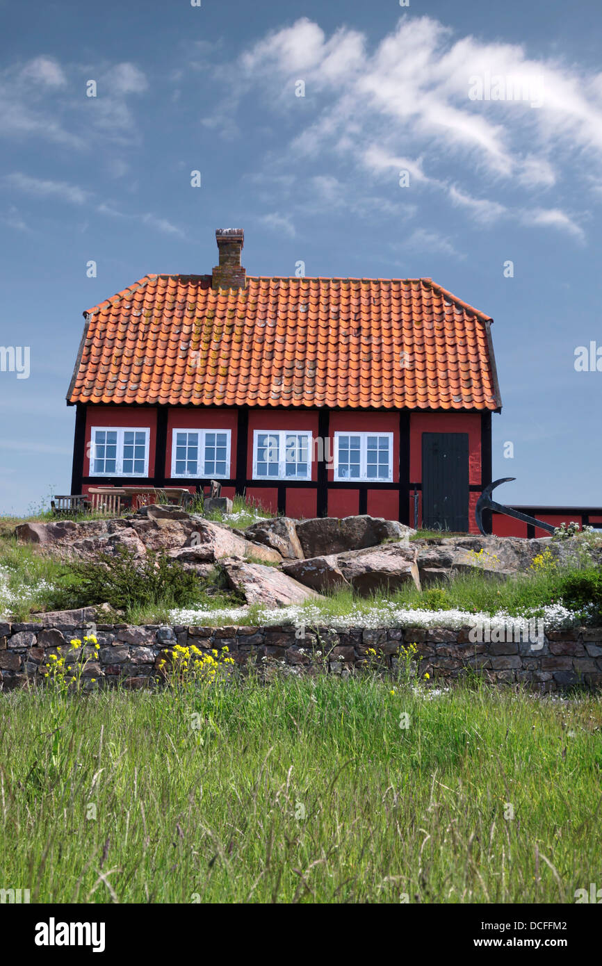 Red cottage house in Gudhjem on Bornholm, Denmark Stock Photo Alamy