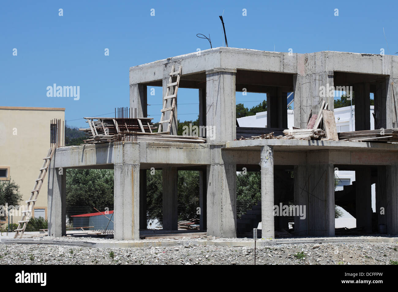A property under construction at Lindos, Rhodes, Greece. Stock Photo
