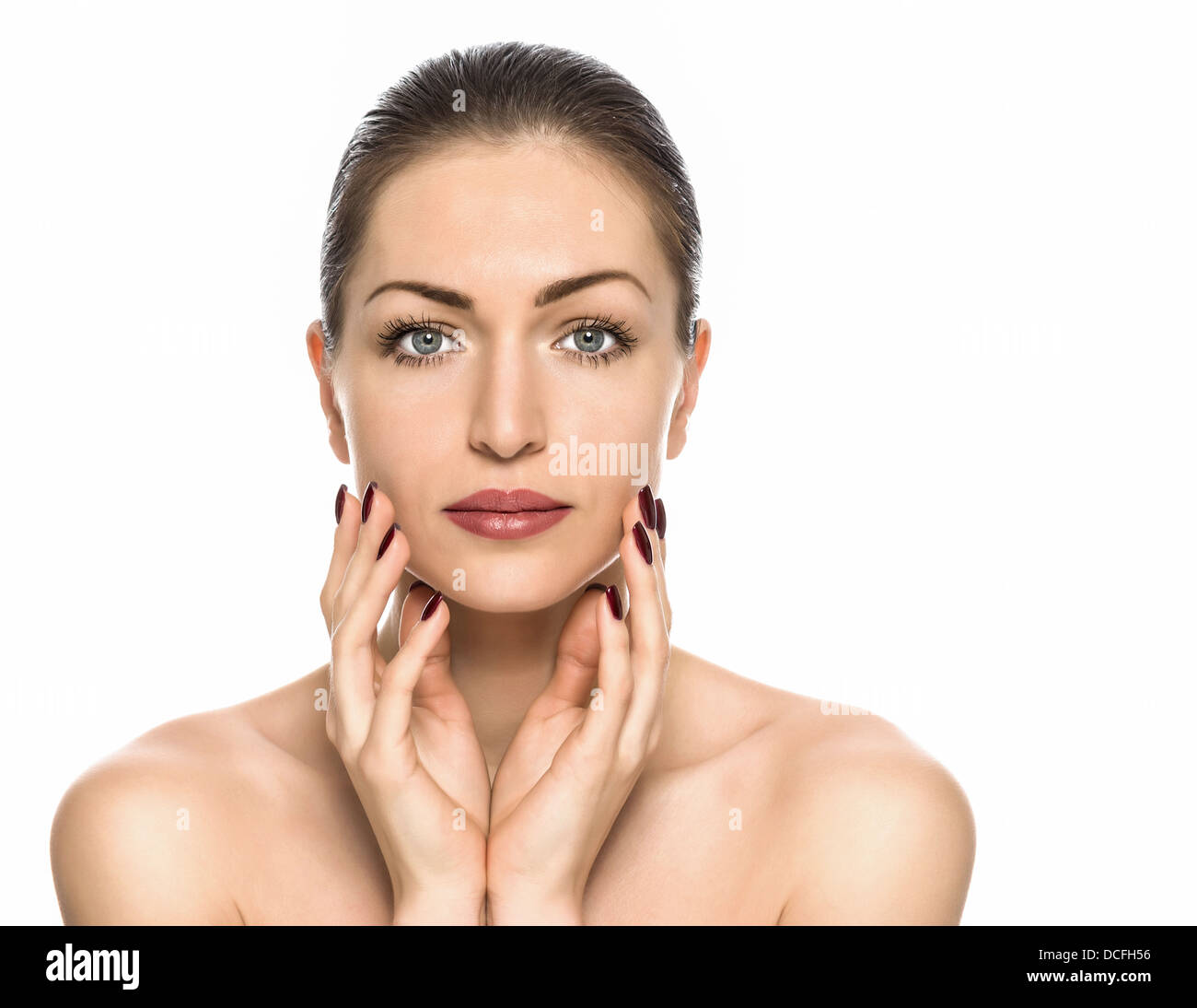 beautiful girl with a perfect skin on a white background Stock Photo