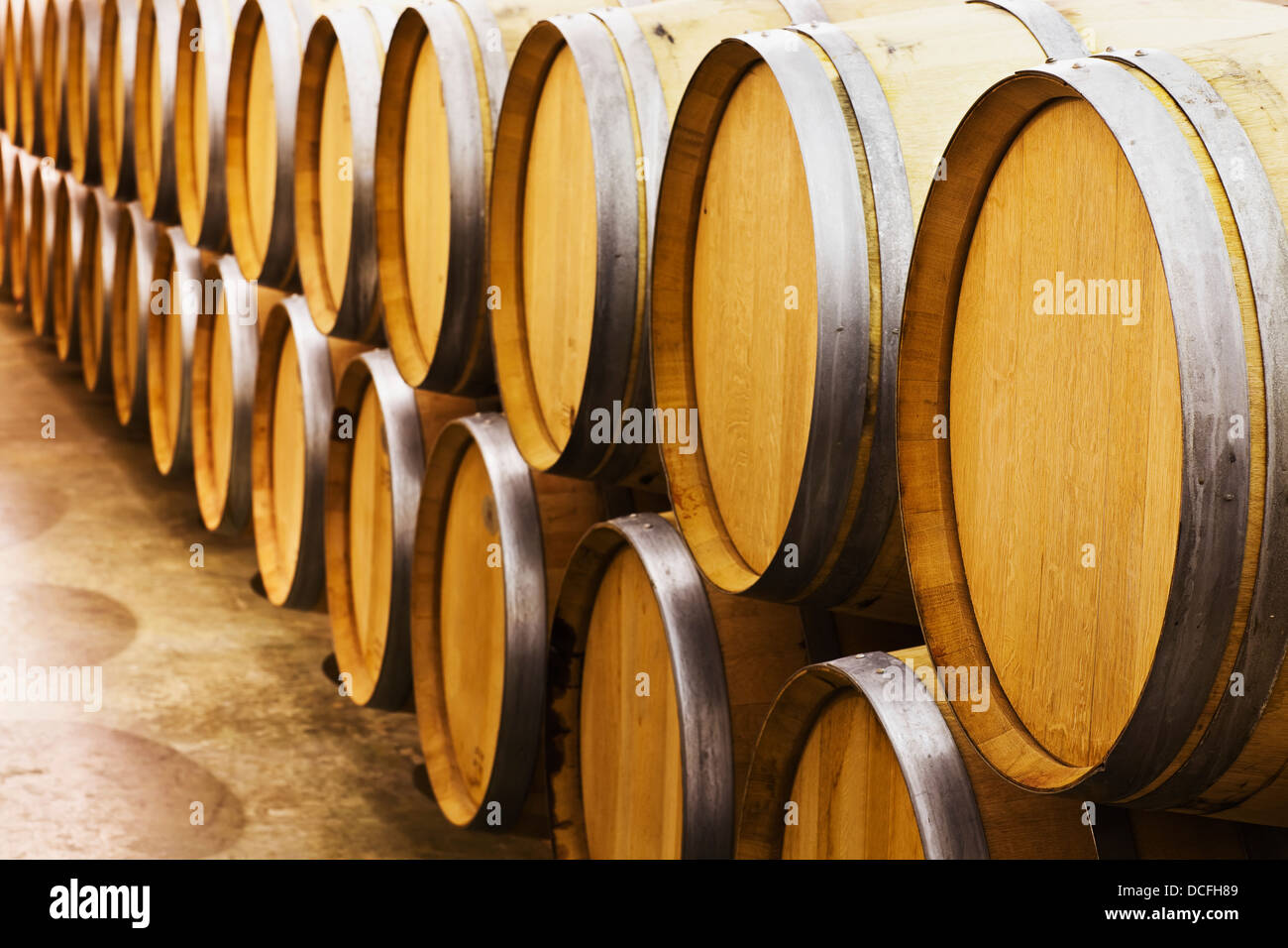Oak Wine Barrels In A Wine Cellar;NiagaraOnTheLake Ontario Canada