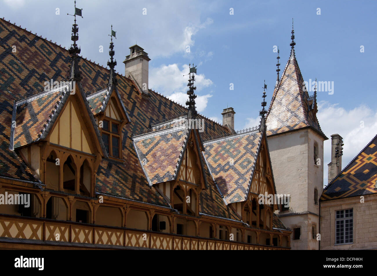colored roofs of the Hôtel-Dieu de Beaune, France Stock Photo
