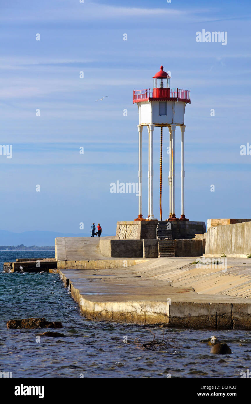 Port-Vendres jetty and lighthouse,Roussillon, Pyrenees Orientales, Vermilion coast, France Stock Photo