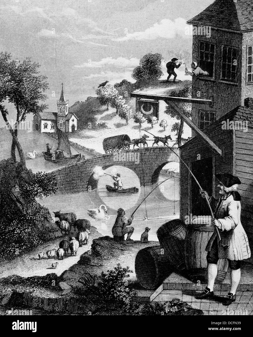 False Perspective a satirical design by William Hogarth, 1753. Stock Photo