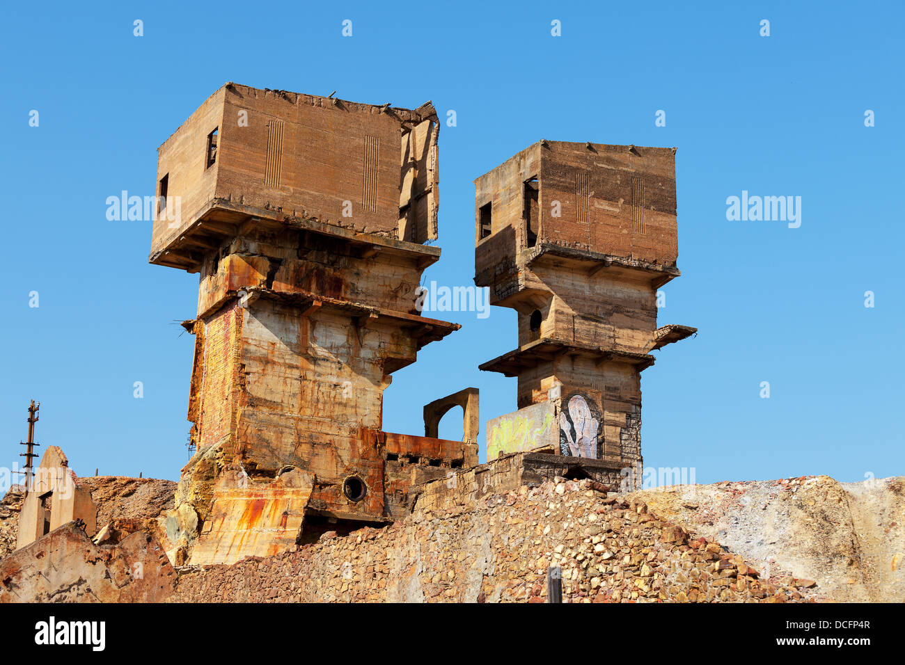 Abandoned copper mine with old stone buildings Stock Photo