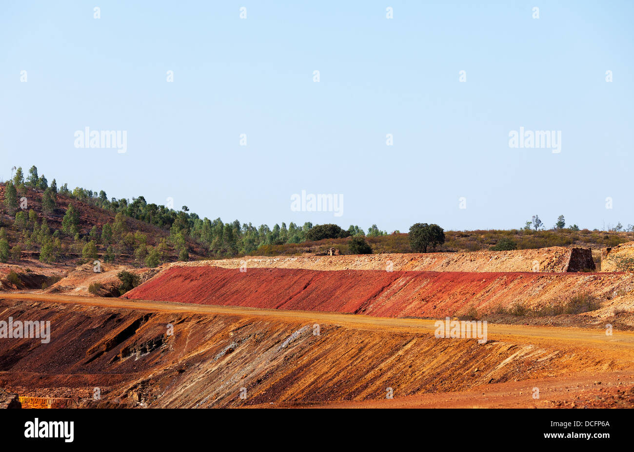 Copper mine tailings or refuse heaps remaining at a mine after the ore has been processed Stock Photo