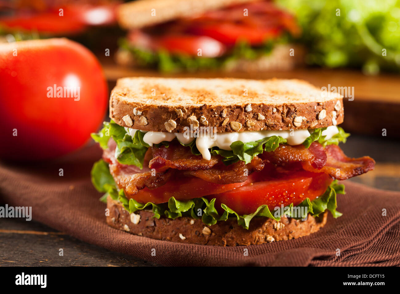 Fresh Homemade BLT Sandwich with Bacon Lettuce and Tomato Stock Photo
