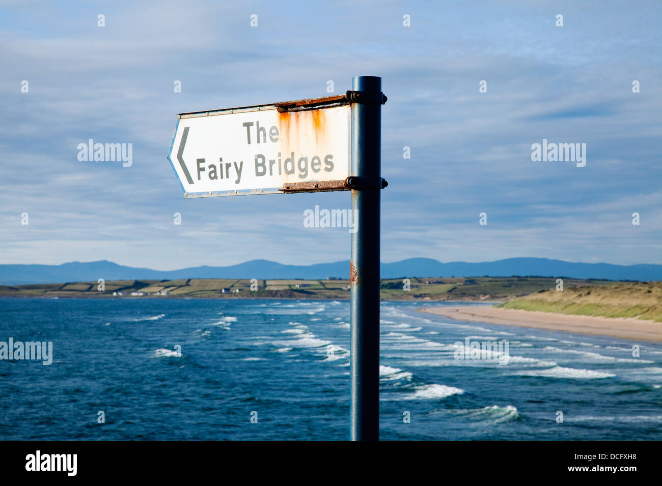 Signpost To 'the Fairy Bridges'; Bundoran, County Donegal, Ireland Stock Photo