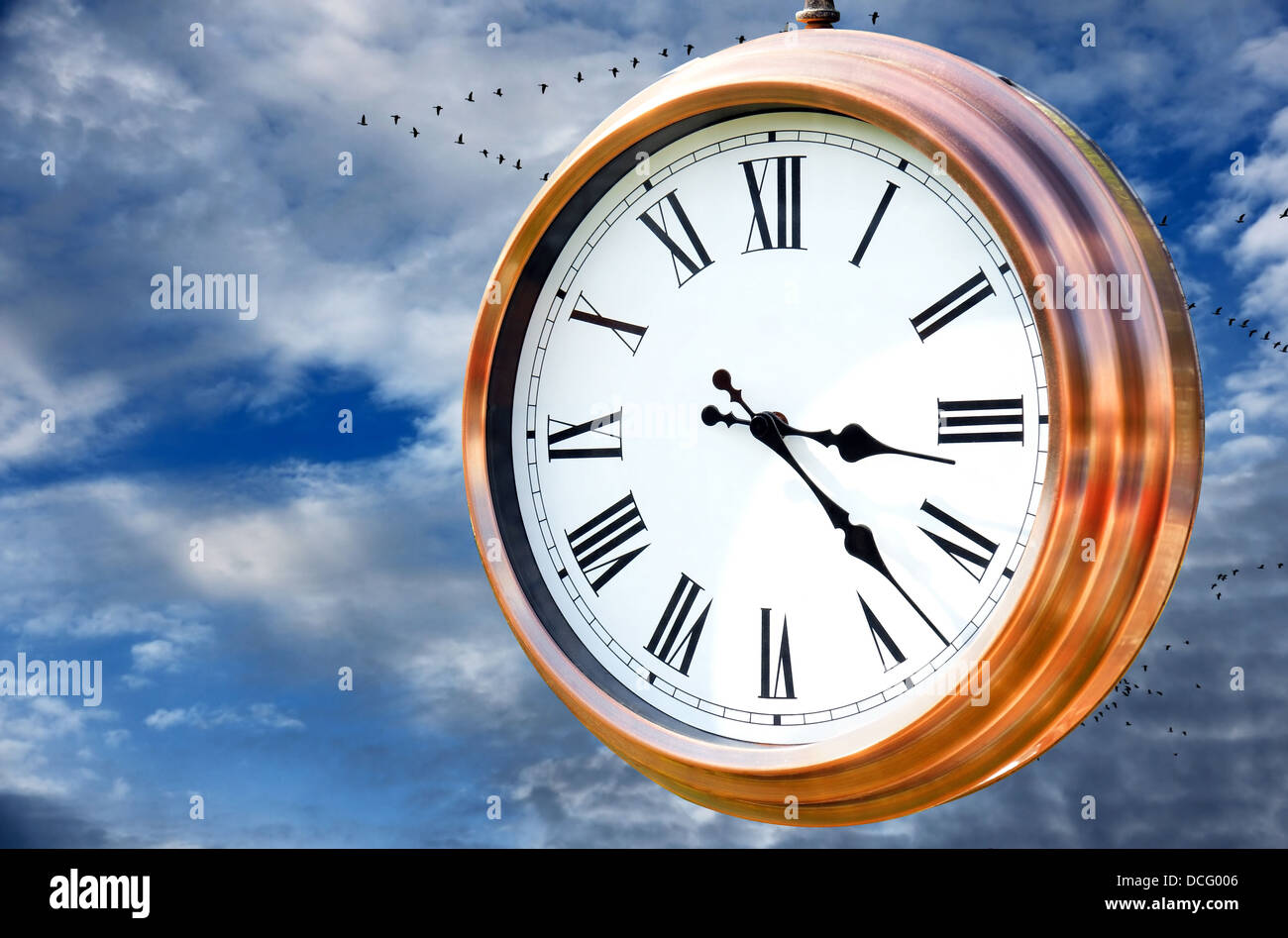 Goatse Clock Copper clock and geese Stock Photo - Alamy