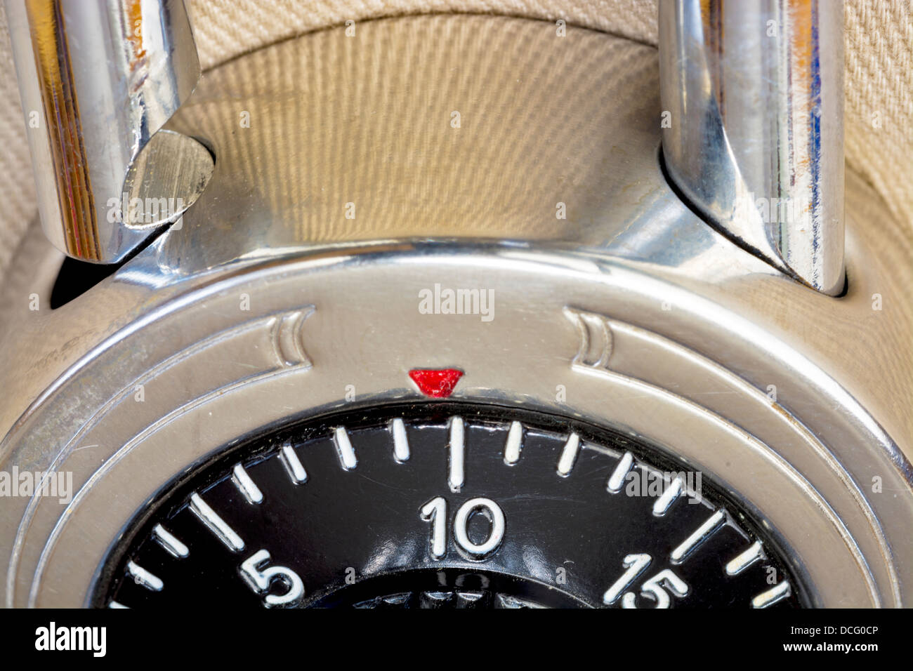 Locking mechanism and numbers of an old combination lock Stock Photo