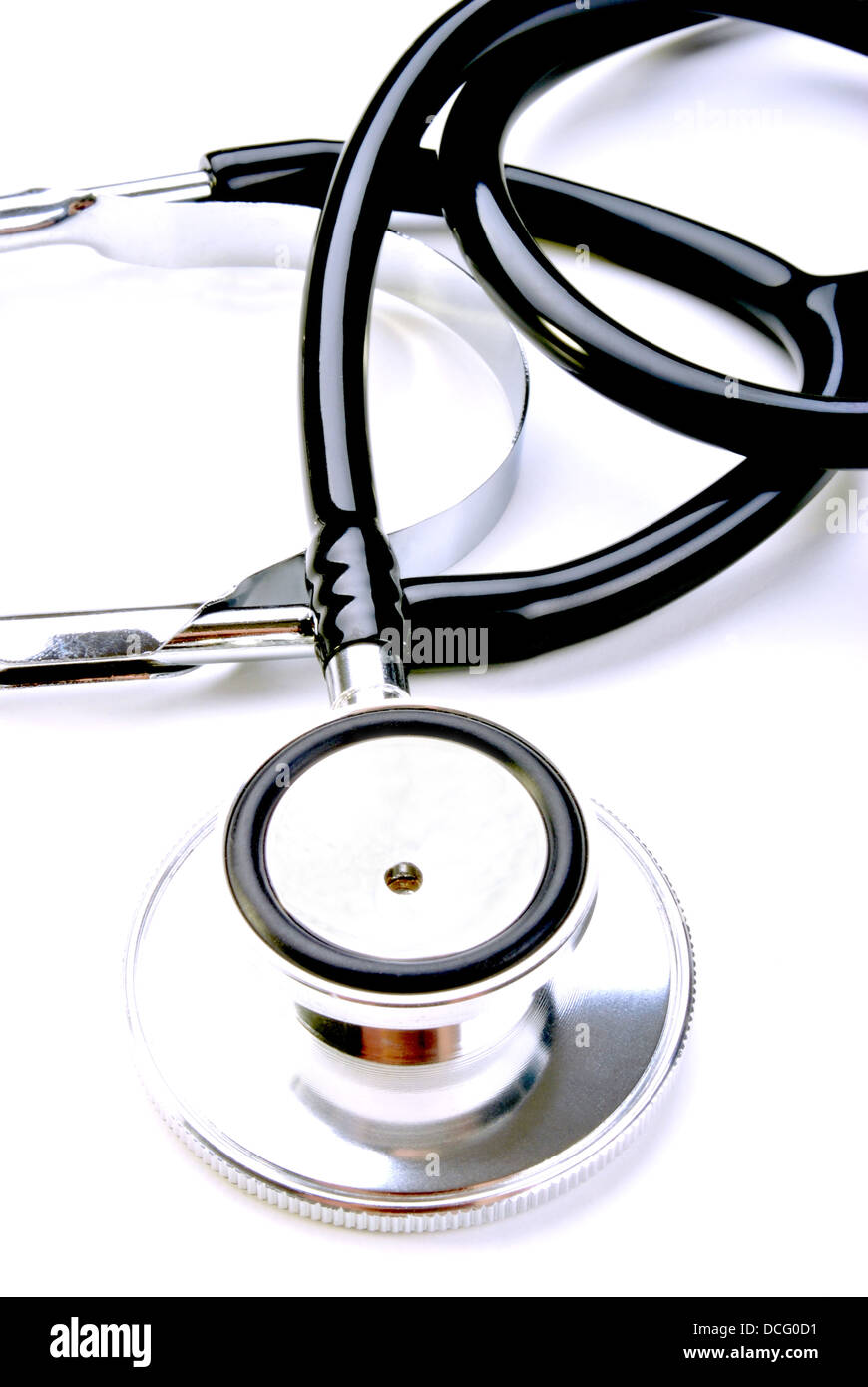 a very new stethoscope and white background Stock Photo