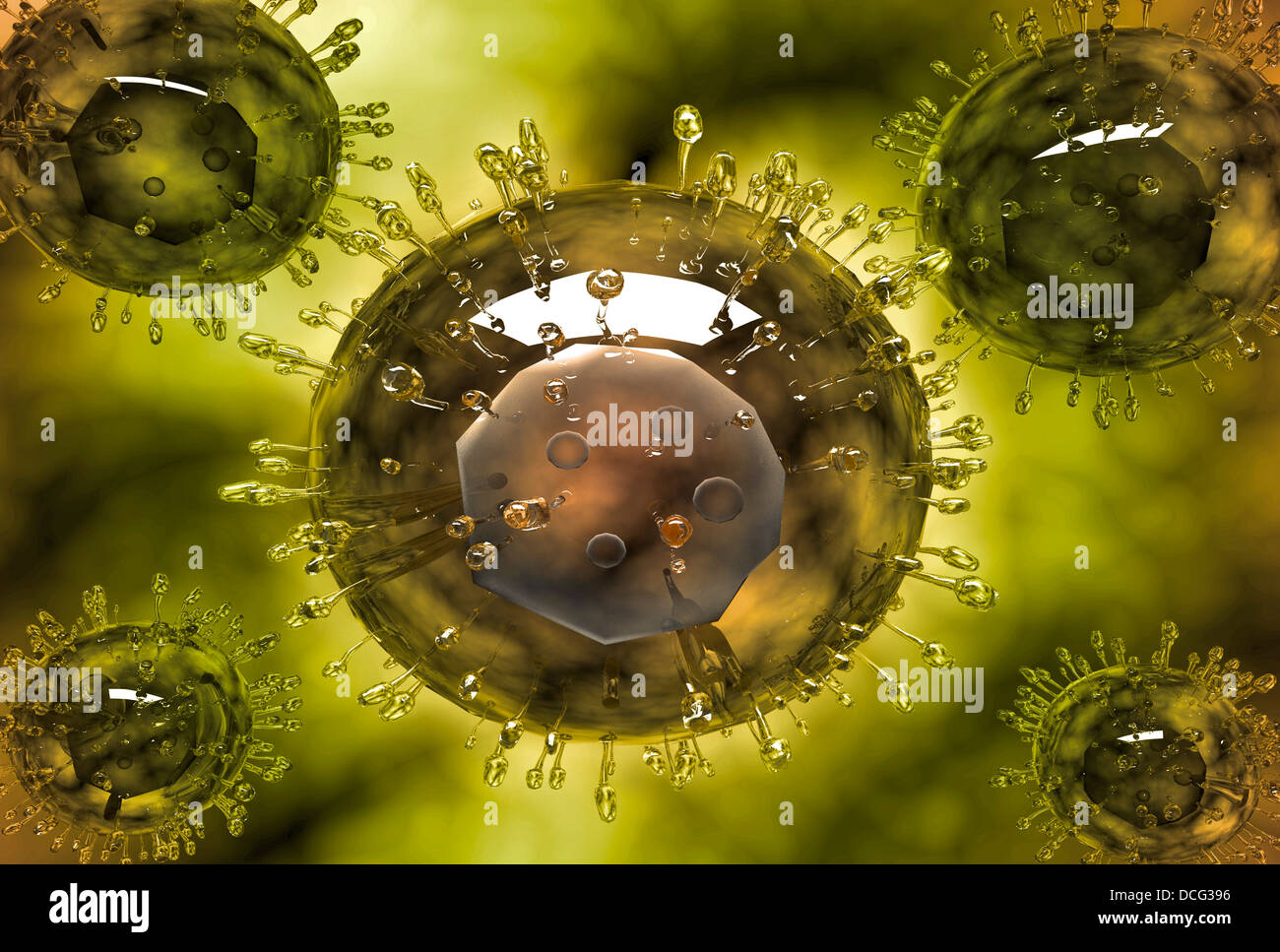 Group of H5N1 virus with glassy view. Stock Photo