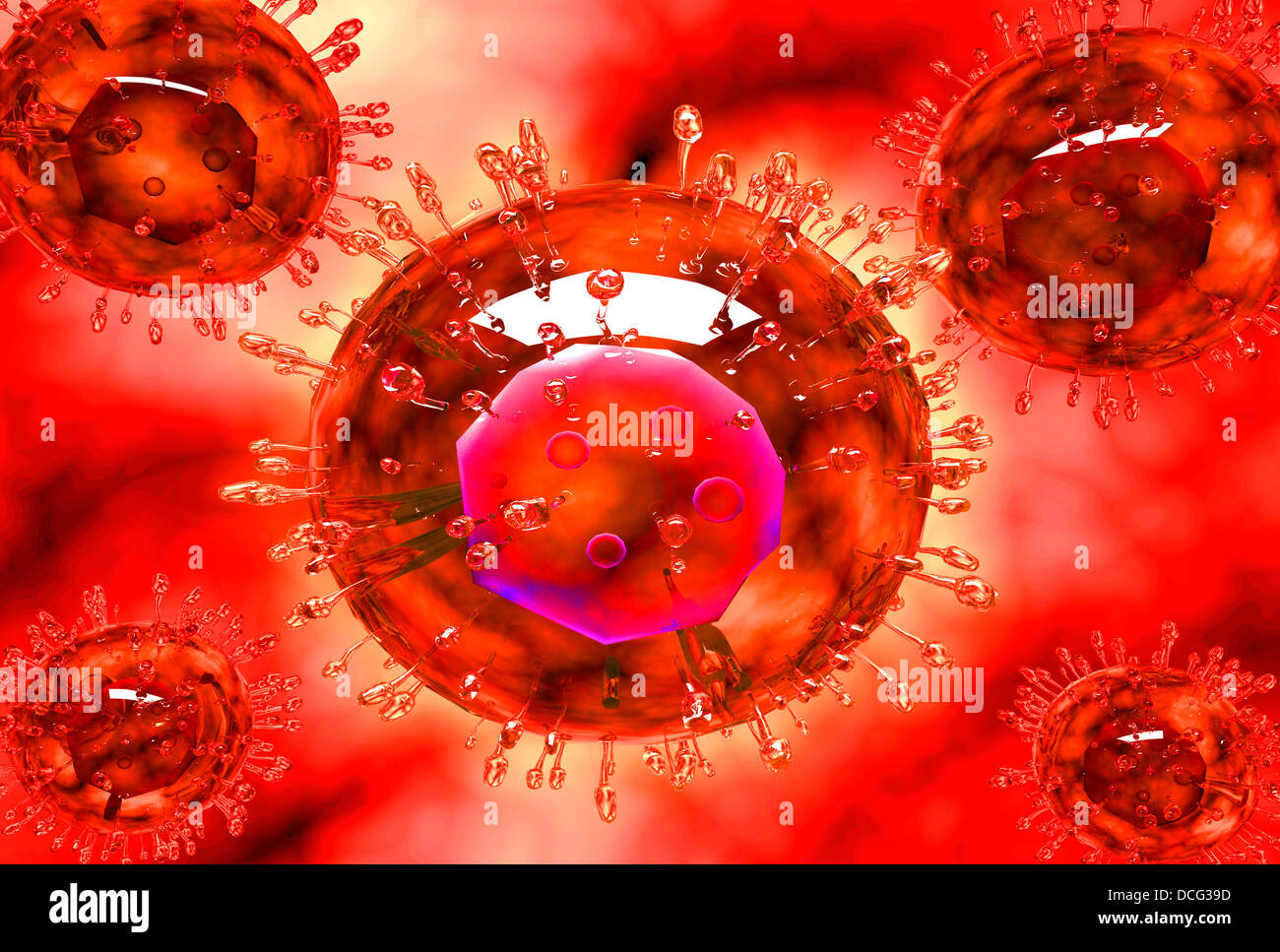 Group of H5N1 virus with glassy view. Stock Photo