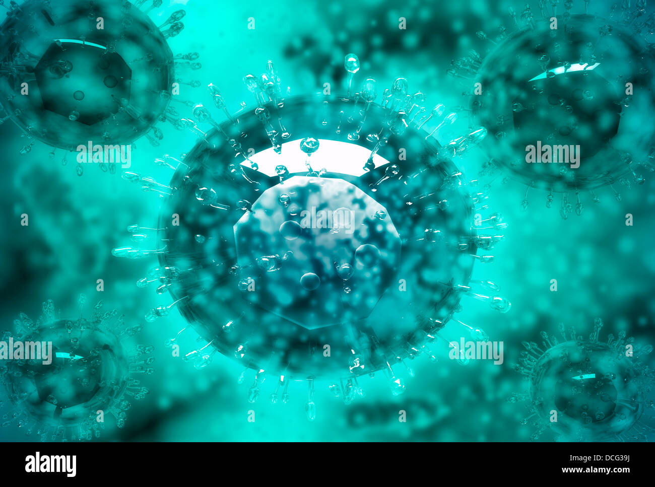 Group of H5N1 virus with glassy view. Stock Photo