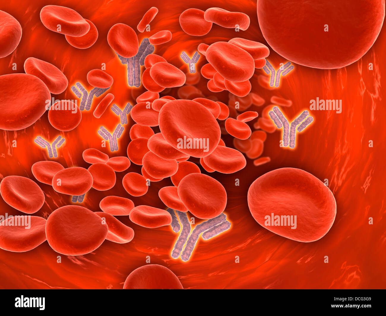 Conceptual image of chromosomes inside the blood stream. Stock Photo