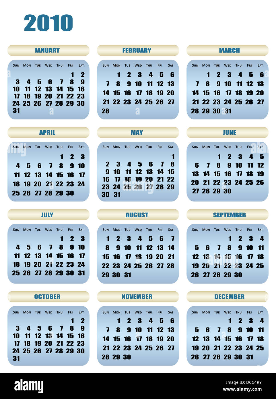 2010 Year Calendar Stock Photo Alamy